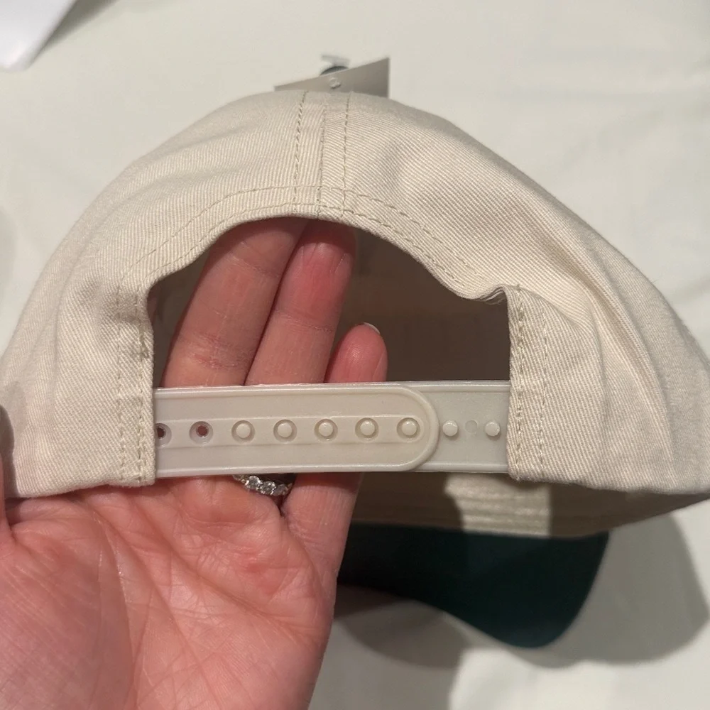 When’s halftime? Beige and Green Cap with Embroidered Text New 100% cotton